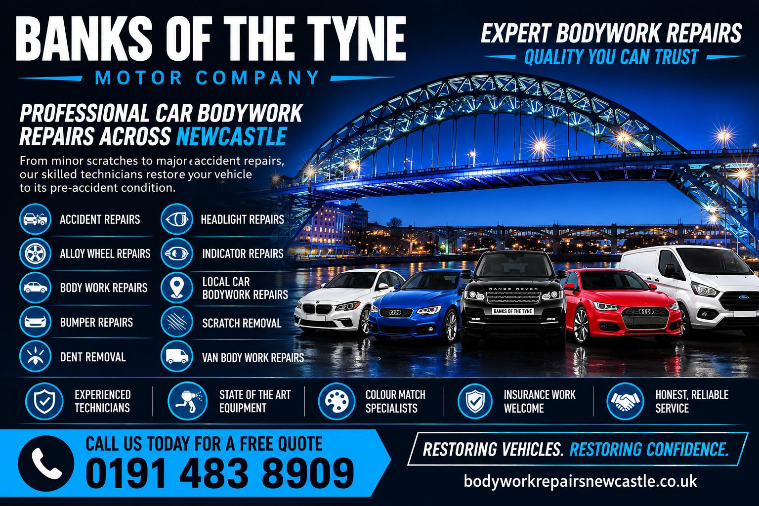 Bodywork repairs at Banks of the Tyne Motor Company, Hebburn