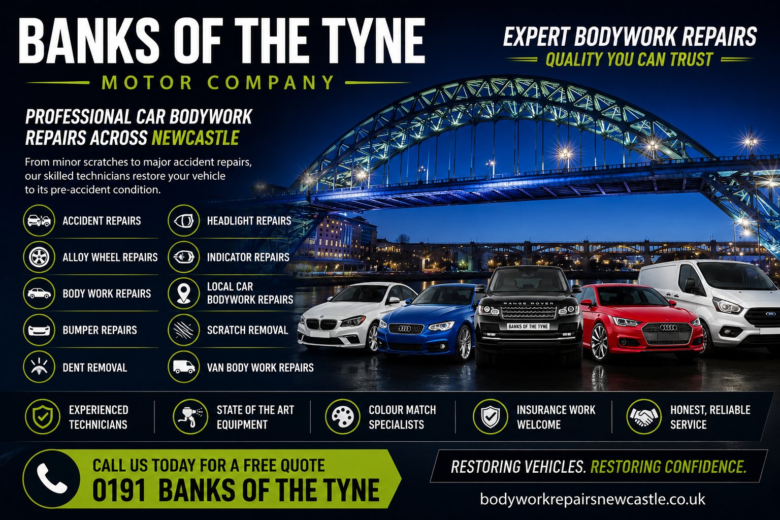 Bodywork repairs at Banks of the Tyne Motor Company, Hebburn