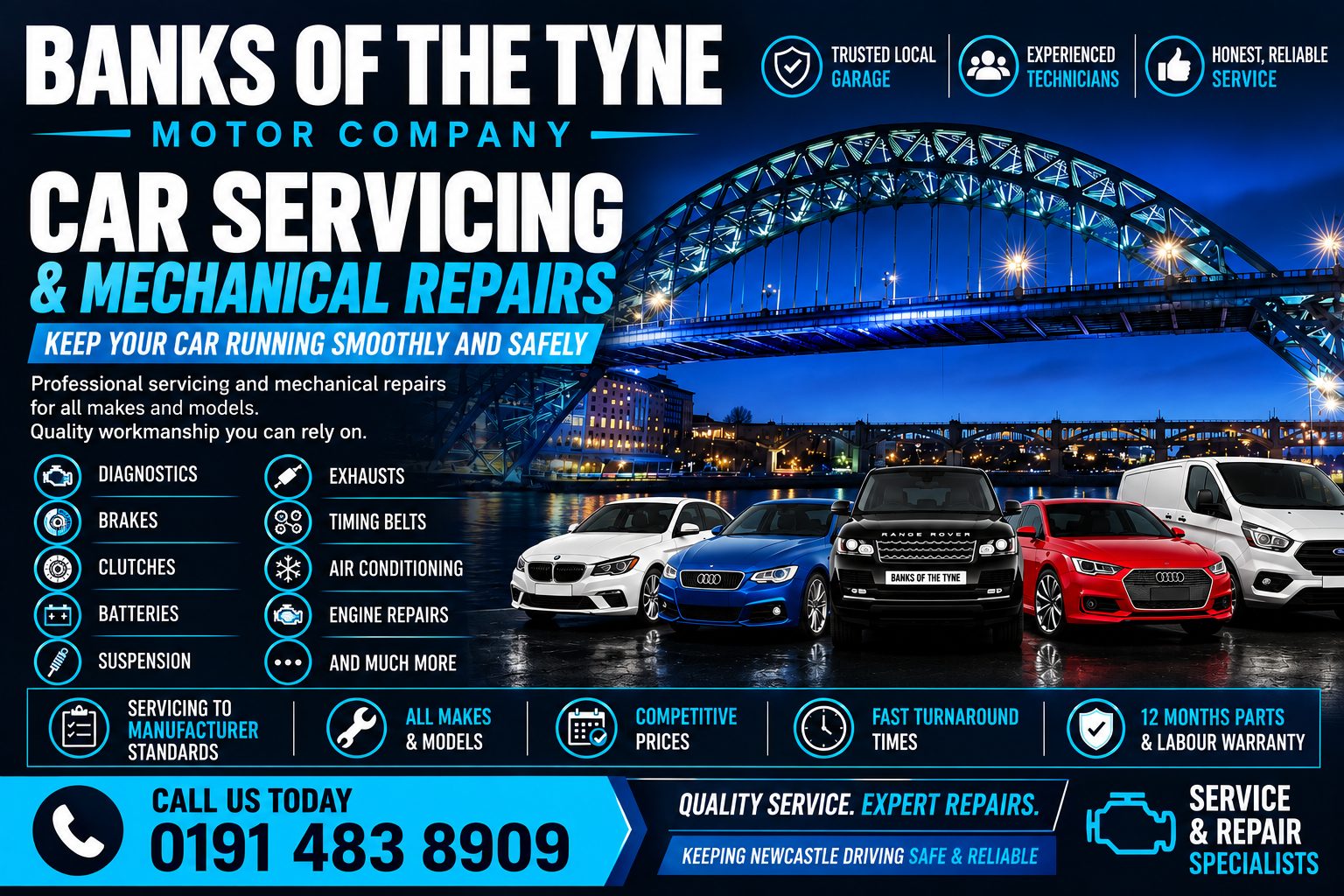 Car servicing and mechanical repairs at Banks of the Tyne Motor Company, Hebburn