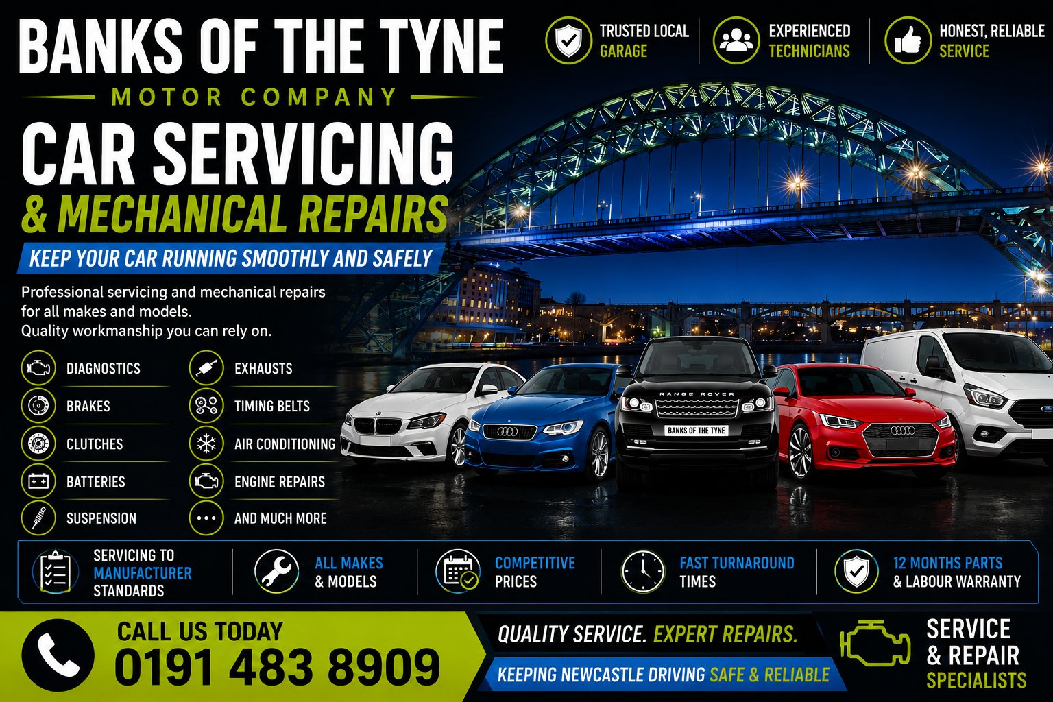 Car servicing and mechanical repairs at Banks of the Tyne Motor Company, Hebburn