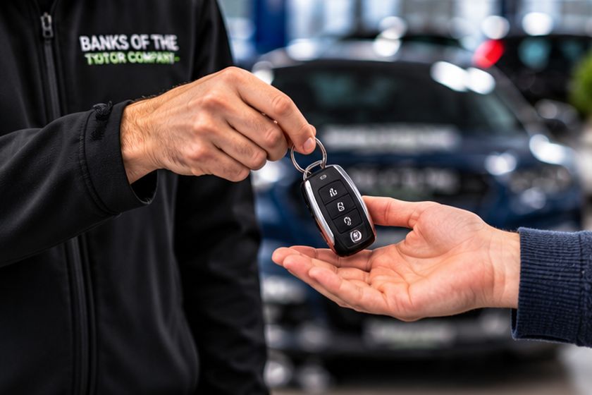Car keys being handed over to a customer