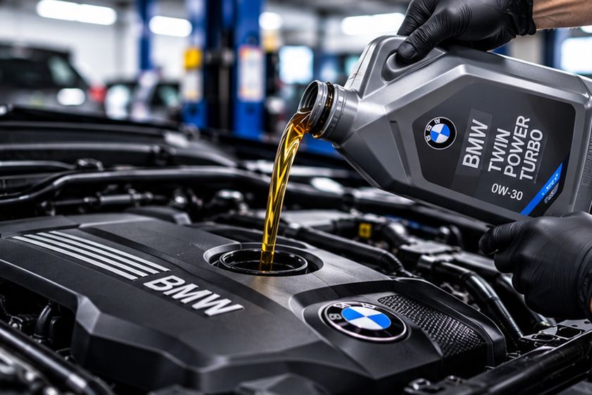 Fresh engine oil being poured into an engine